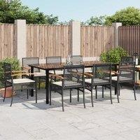 9 Piece Garden Dining Set with Cushions Black Poly Rattan