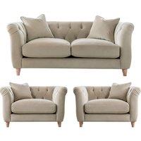Elsie Plush Velvet Fabric Chesterfield Putty 3 Piece Sofa Suite 2 1 1