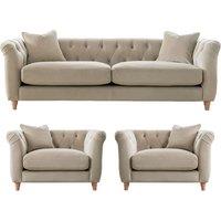 Elsie Plush Velvet Fabric Chesterfield Putty 3 Piece Sofa Suite 3 1 1