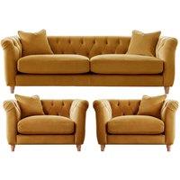 Elsie Plush Velvet Fabric Chesterfield Ochre Mustard 3 Piece Sofa Suite 3 1 1