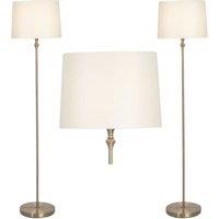 First Choice Lighting Set of 2 Antique Brass Floor Lamps with Cream Shades in Gold