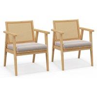 Costway Wooden Accent Chair Modern Upholstered Arm Chair Reading Leisure Chair in Natural
