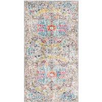 Livabliss Harput-Vintage Blue Orange Yellow Grey Traditional Boho Living Rug in Teal | Size: 140 cm x 200 cm