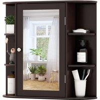 Gymax Mirrored Bathroom Cabinet Wooden Hanging Medicine Cabinet-Brown in Dark Brown