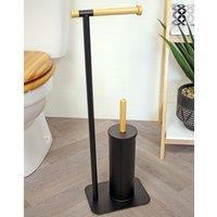 Showerdrape Sonata Bamboo Collection Toilet Roll Holder & Toilet Brush Combination in Black