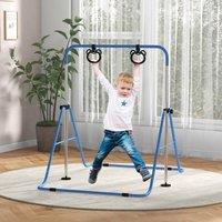 HOMCOM Adjustable Height Foldable Kids Gymnastics Bar w/ Non-Slip Mats in Blue