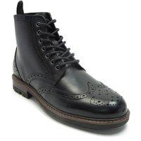 Thomas Crick Men's 'Nesser' Ankle Derby Leather Brogue Lace-Ups Boots in Black | Size: 12