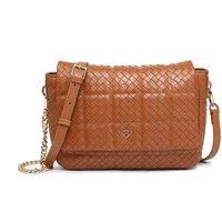 JFY Women's Weaved Pattern Zip Top Closure Flap Cross Body Bag in Tan