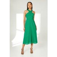 Green Halterneck Broderie Midi Dress