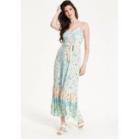 Liquorish Women's Mint Boho Floral Tie Front Maxi Dress in Green | Size: 10