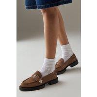 Faith Women's : Betsy Suede Western Buckle Chunky Loafers in Taupe | Size: 3