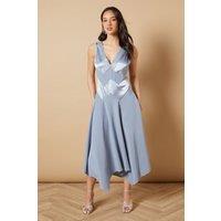 Oasis Women's V Neck Mesh Asymmetric Midi Dress in Blue | Size: 10
