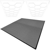 Monstershop Hexagon LED Lights x 2 & Vented Garage Floor Tiles x 225 With Edges in Grey