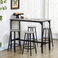 HOMCOM 5 Piece Bar Table & Stools Set with Metal Frame in Grey