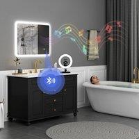 HOMCOM 600 x 800 mm Bluetooth Bathroom Mirror with LED Lights Wall Mounted in Silver | Size: 800mm x 600mm