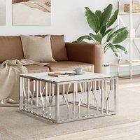 Berkfield Home Coffee Table Silver 80x80x40 cm Stainless Steel & Glass | Size: 80 x 80 x 40 cm