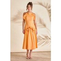 Coast Women's Strappy Frill Midi Holiday Dress in Orange | Size: 12