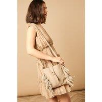 Oasis Women's Orithya Suede Tassel Detail Shoulder Bag in Beige