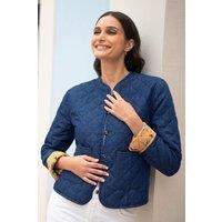 Yumi Women's Blue Chambray Quilted Jacket With Reversible Floral Lining | Size: 16