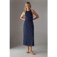 Premium Linen Blend Racer Tie Back Midi Dress