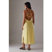 Premium Linen Blend Racer Tie Back Midi Dress