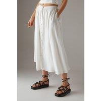 Premium Linen Blend Drop Waist Button Through Maxi Skirt