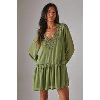 Hand Embellished Chiffon Sequin Mini Smock Dress