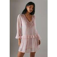 Hand Embellished Chiffon Sequin Mini Smock Dress