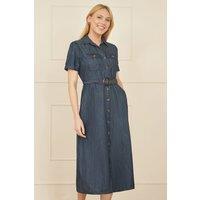 Yumi Women's Blue Chambray Utility Midi Denim Shirt Dress | Size: 10