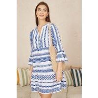 Yumi Women's Blue Geo Stripe Print Beach Tunic | Size: 18