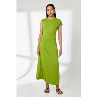 Green Drape Shoulder Jersey Midi Dress