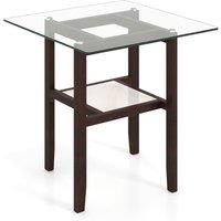 Gymax 61CM Square Glass Side Table 2-Tier End Table With Storage Shelf-Brown in Dark Brown