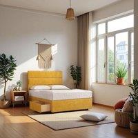 Knight Sleep York Plush Bed With Mattress 2 Drawers & 54 Floor Standing Headboard in Mustard | Size: Small Single