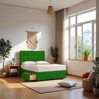 Knight Sleep York Plush Bed With Mattress 2 Drawers & 54 Floor Standing Headboard in Green | Size: Small Single