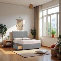 Knight Sleep York Plush Bed With Mattress 2 Drawers & 54 Floor Standing Headboard in Silver | Size: Small Single