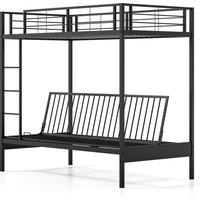 Gymax Single Over Futon Bunk Bed Convertible Couch & Bed With Ladder-Black in Black
