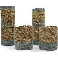 KDMD Seagrass & Abu-Abu Raffia Set - 2 Vase & 2 Bins