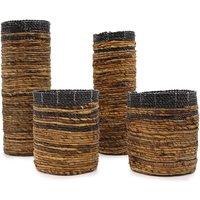 KDMD Banana Leaf Set - 2 Vase & 2 Bins in Brown