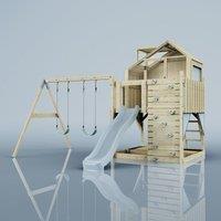 OutdoorToys PolarPlay Kids Climbing Tower & Garden Playhouse with Swing & Slide - Swing Haldor Mist in Beige