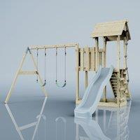 OutdoorToys PolarPlay Balcony Tower Kids Wooden Climbing Frame - Swing Elof Mist in Beige