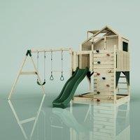 OutdoorToys PolarPlay Kids Climbing Tower & Garden Playhouse with Swing & Slide - Swing Odin Green in Beige