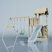 OutdoorToys PolarPlay Balcony Tower Kids Wooden Climbing Frame - Swing Hagen Mist in Beige