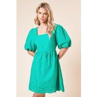 Dorothy Perkins Women's Petite Embroidered Square Neck Mini dress in Green | Size: 12