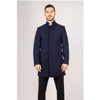 Infinity Leather Men's Stand Collar Wool Blend Overcoat in Blue | Size: 42R