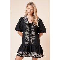 Dorothy Perkins Women's Petite Cornelli Poplin Mini dress in Black | Size: 12