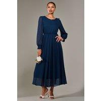 Jolie Moi Women's Long Sleeve Chiffon Midaxi Dress in Navy | Size: 10