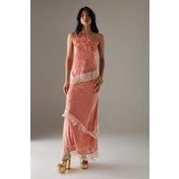 Warehouse Women's Devore Fringe Detail Midi Skirt in Pink | Size: 12