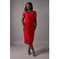 Coast Women's Plus Cold Shoulder Ruched Detail Midi Dress in Red | Size: 22