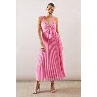Wallis Women's Occasion Pleated Tie Front Midi Dress in Pink | Size: 16