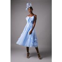 Frill V Neck Midi Wedding Guest Dress